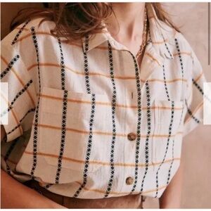 ✨Gorgeous Sézane Kessy Linen Checkered Button Up Shirt Sizd EU 36/US 4